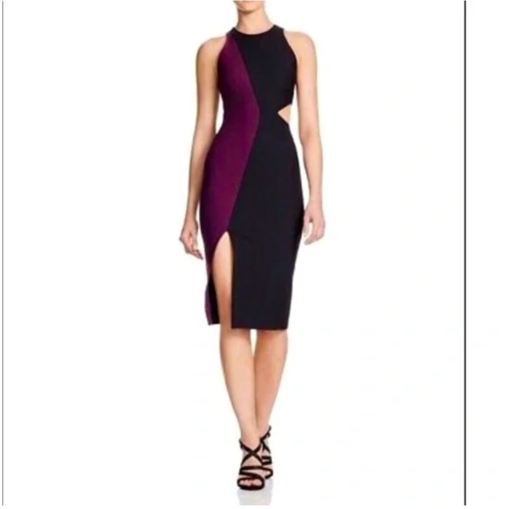Elizabeth and James Black Lunai Sheath Cutout Colorblock Cocktail Dress